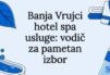 Vektorski prikaz banje sa zelenilom, peškirom i vodom koji uokviruju naslov