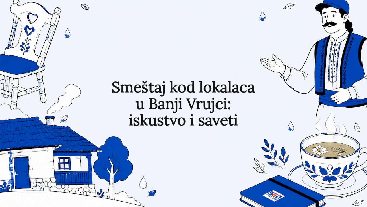 Ilustracija za naslovnu stranicu sa prikazom domaće kuće i šolje čaja, urađena u dekorativnom stilu.
