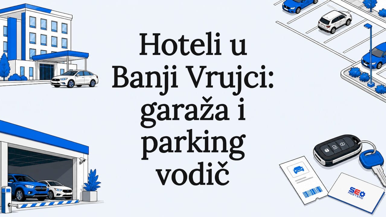 Naslovna ilustracija sa simbolima hotela i parkinga